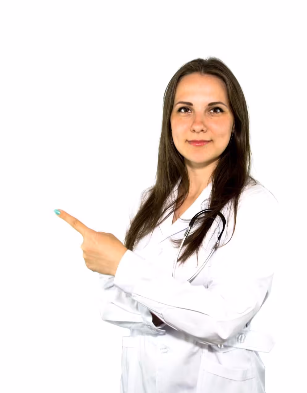 veterinarian pointing to the text beside the photo